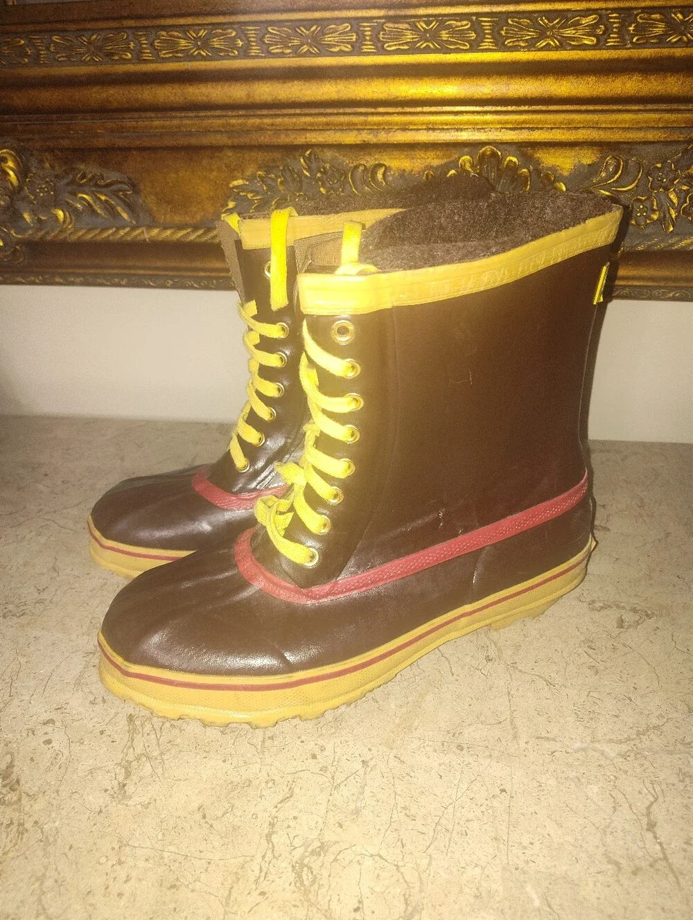 Rod &Gun Men's Brown  Waterproof Lace-Up Insulated Winter Boots with Yellow Trim